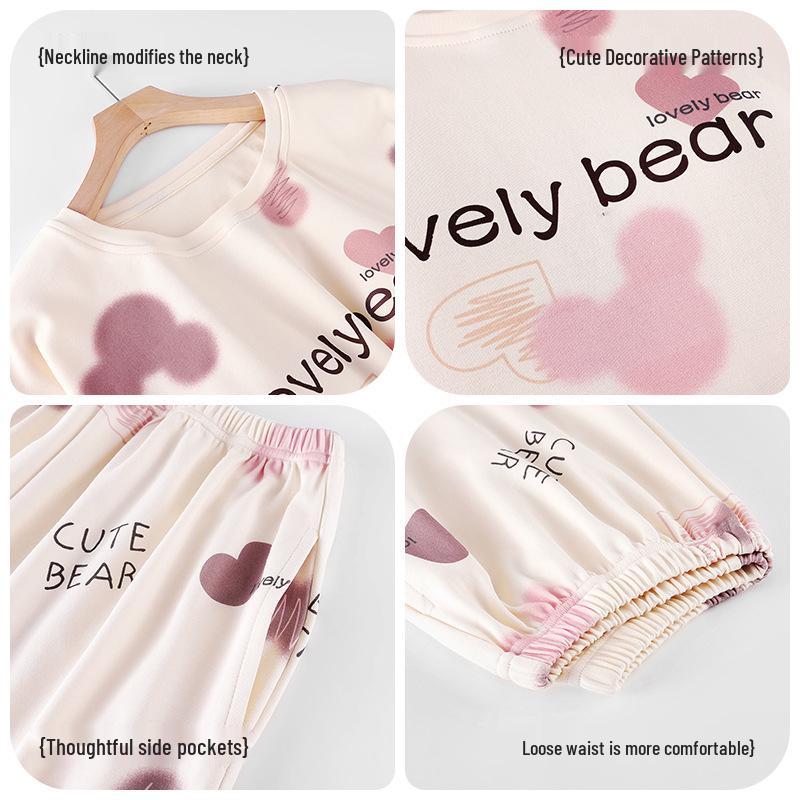 Women's Antibacterial Cotton Pajamas with Built-in Bra Pads - Short Sleeve, Cute & Comfortable Summer Loungewear Set