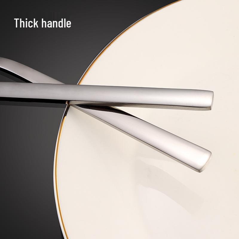 Square Handle Stainless Steel Cutlery Set: Knife, Fork, and Spoon for Hotels and Restaurants.