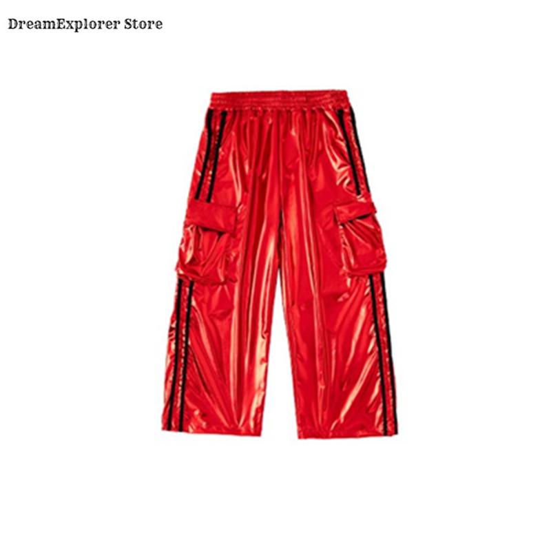 Sweatshirt Hip Hop Garçon Gilet Brillant Pantalon Cargo Danse de Rue Ensemble Vêtements K-pop Fille Costumes Jazz Rouges Enfants Streetwear Enfant 140 red
