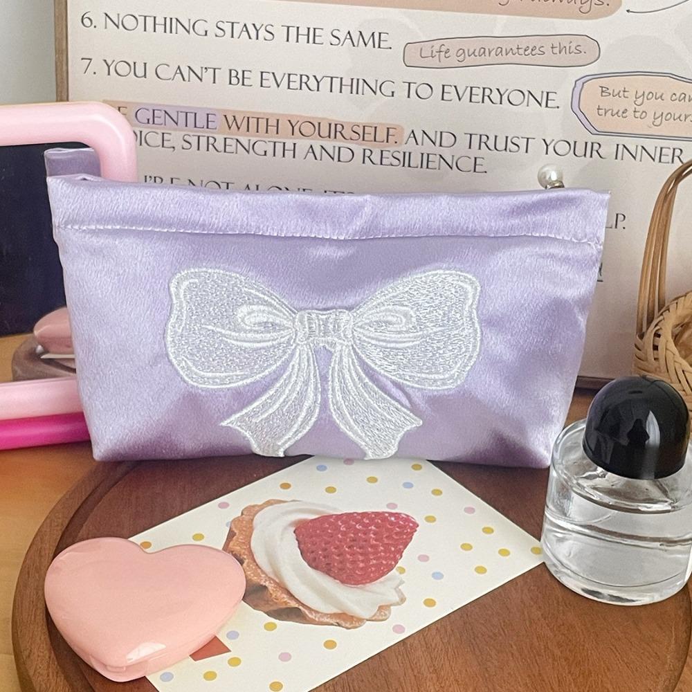 Portable Embroider Bowknot Travel Toiletry Bag Lightweight Lipstick Makeup Organizer Bath