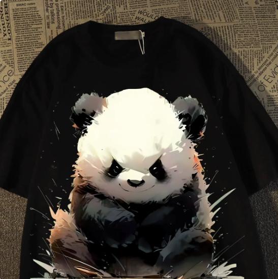 Angry Panda Short-Sleeved T-Shirt - New Summer Style for Men and Women, Loose Fit, Streetwear Style, Half-Sleeve Top