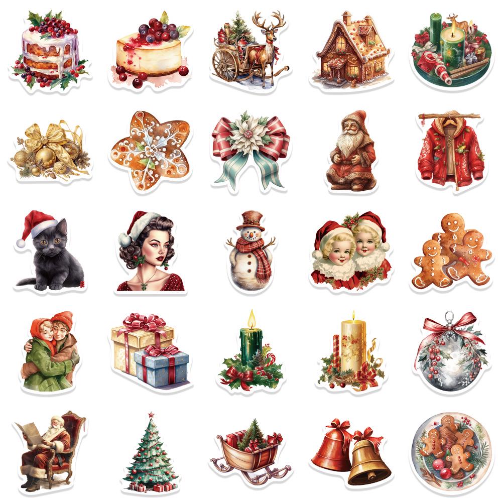 50 Retro Christmas Gift & Party Decor Stickers for DIY Projects – Perfect for Water Cups, Phones, and Refrigerators