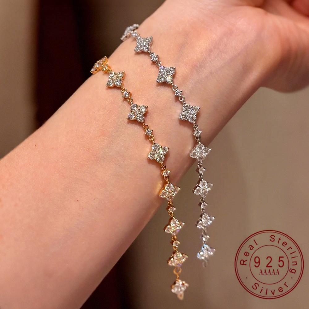 Delicato Braccialetto con Stella in Moissanite per Donna | Argento Sterling 925 Scintillante Braccialetto con Nappa Gioiello Quotidiano Regalo