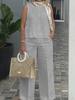 Completo estivo casual da donna con top senza maniche a girocollo e pantaloni a gamba larga in vari colori