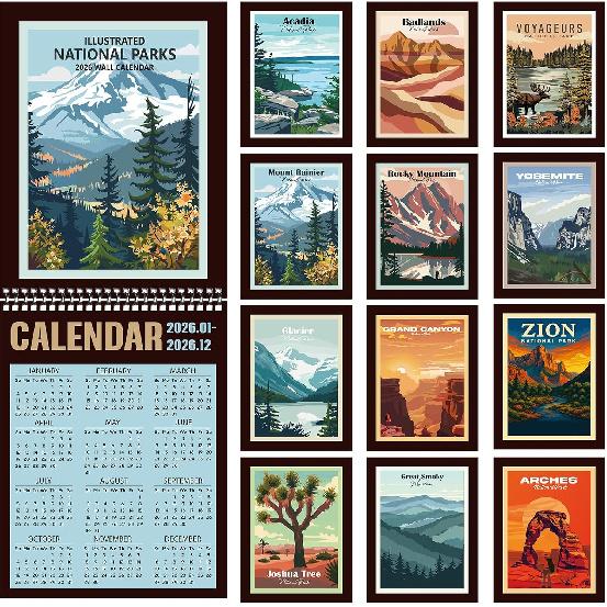 Colarr National Park Calendar 2026 Wall Calendar 2026, Jan. 2026 - Dec. 2026, 10  X13  Large Wall Calendars 12-month Hanging Calendars for Home or