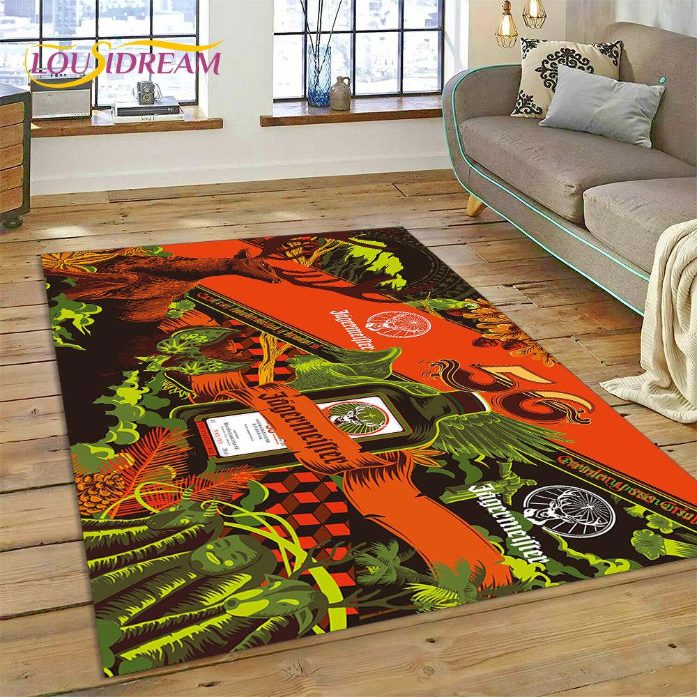 Tappeto Tappeto Logo Jaegermeister Tedesco più Recente 3D con Alce per Decorazione Soggiorno Camera da Letto, Tappetino Antiscivolo Decorazione per Divano Zerbino