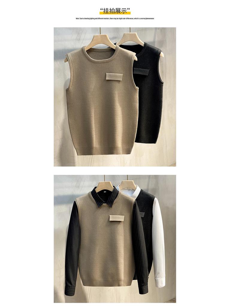 Men's Solid Color Sleeveless Knitted Sweater Vest - Round Neck, Thick, Autumn/Winter 2022 Collection