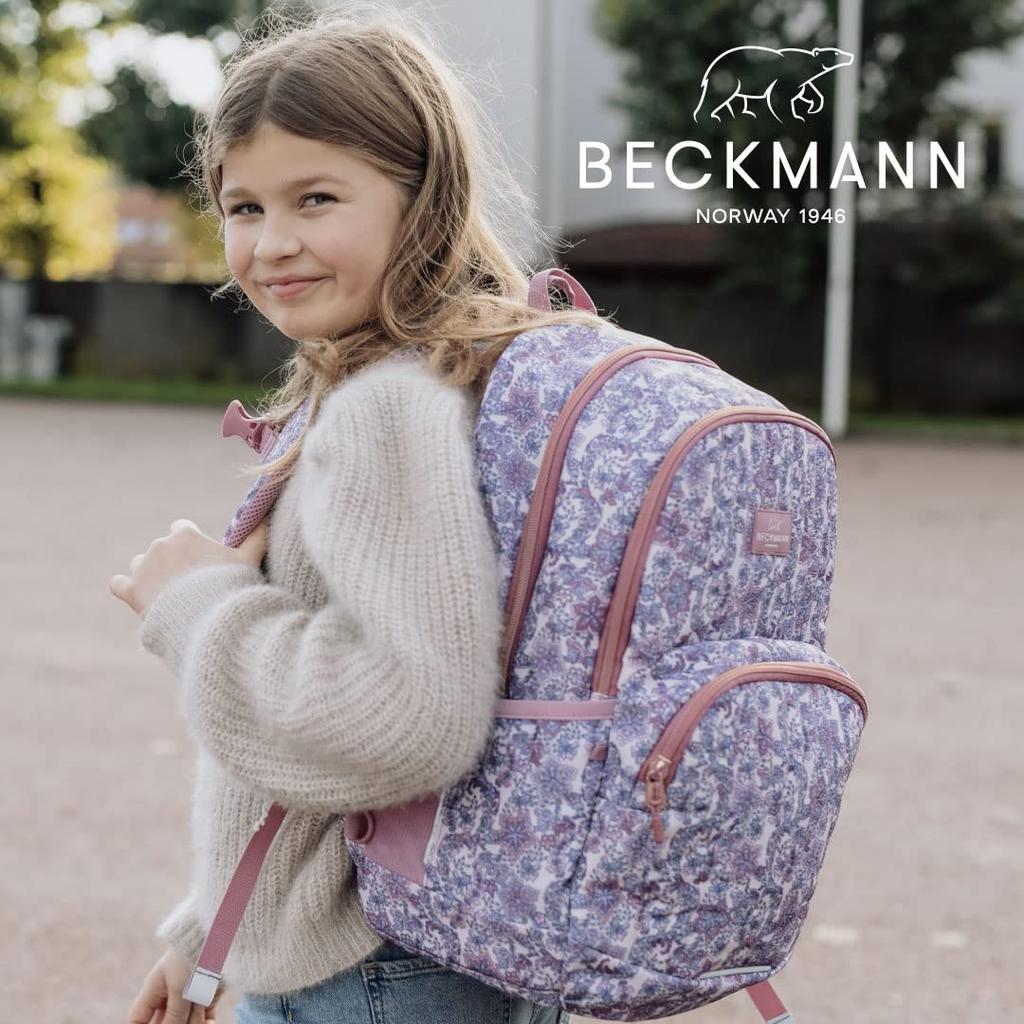 Beckmann Norwegian Backpack SPORT Junior Pink Quilt Kids Rucksack Scandinavian Ergonomic Lightweight Rain Cover Included [BECKMANN] Women's