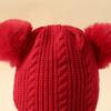 Kinder Strickmütze aus Wolle mit Schal-Abdeckung und Pompons für 1-6 Jahre
