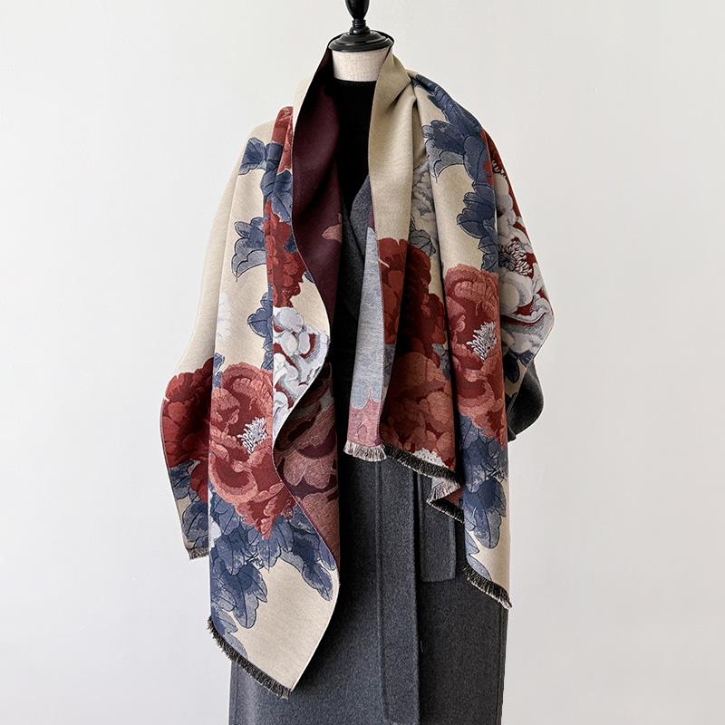 2024 Latest Design Winter Two-Sided Jacquard Cashmere Scarves High Quality Women Thicken Wrap Shawl Ladies Wool Pashmina Scarf