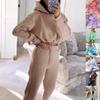 Women's Long Sleeve Two Piece Set Casual Sportswear Sweatshirt Crop Top and Elastic Waist Pants Lounge Wear Tracksuit