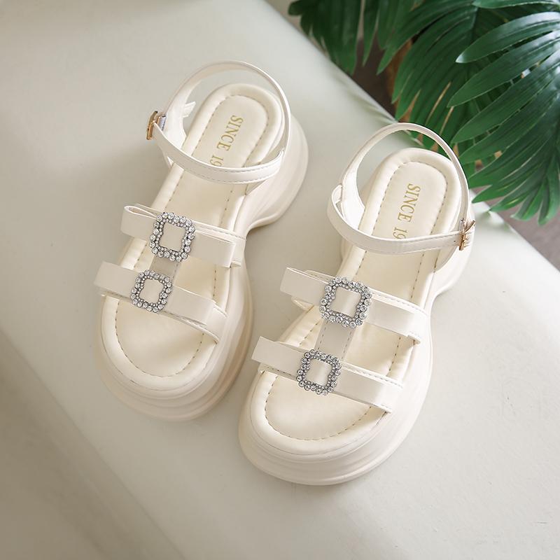 

Summer NEW Women Casual SANDALS Summer Shoes 2026 Fashion Dress Beach Rubber Sole Shoes Femme Rhinestone TACHE Shoes 38 бежевый