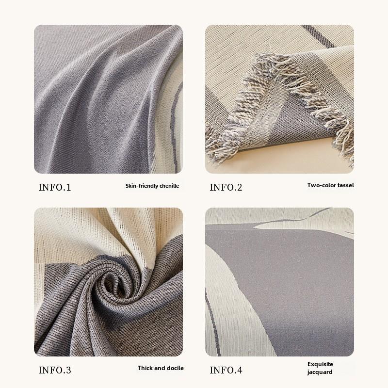 Simple Line Pattern Sofa Towel Cover, Reversible Chenille Sofa Cover Living Room 3-Seater Sofa Blanket Four Seasons Universal