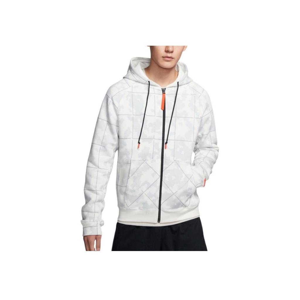 Nike LeBron Basketball Fleece-Lined Plaid Hooded Zip Jacket Men Outerwear White AT3914-121