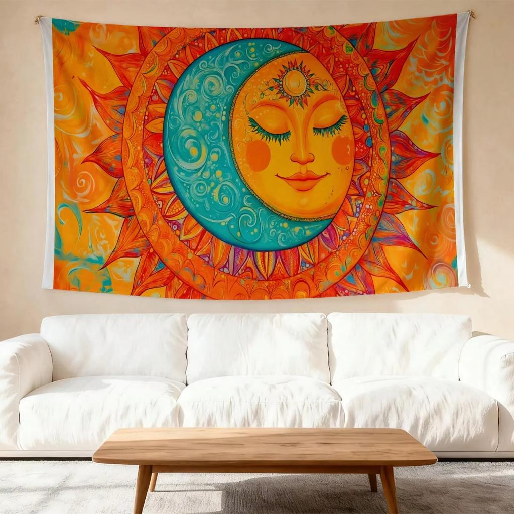 Bohemian Style Sun Moon Mandala Tapestry Colorful Artistic Wall Decor for Living Room Unique Vibrant Bohemian Home Decor