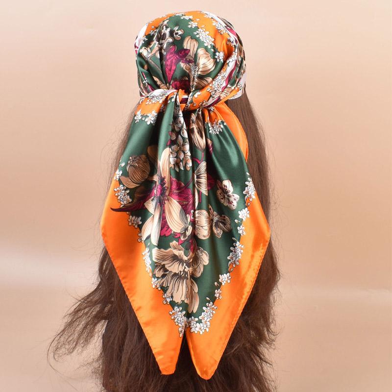 2025 New 90*90cm Silk Satin Hair Scarf Women Handkerchief Printed Female Square Head Bandana Small Neck Muffler Hijab Lady Girl