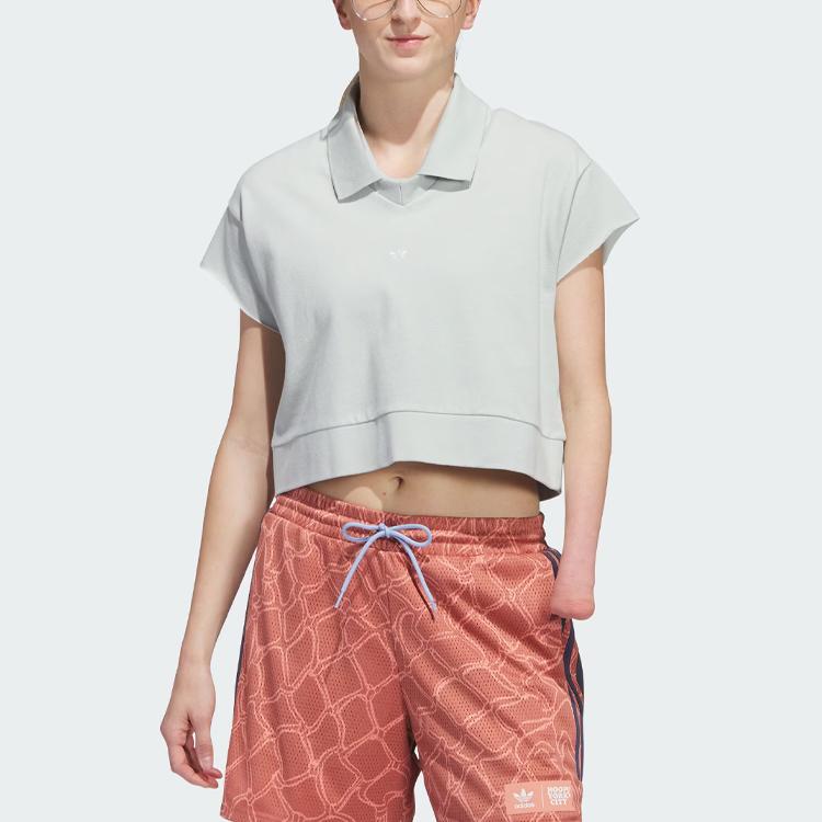 Adidas Originals Three Stripes Polo Shirt Solid Color Logo Sports Short Sleeve Polo Women tops Silver-Gray IJ5225