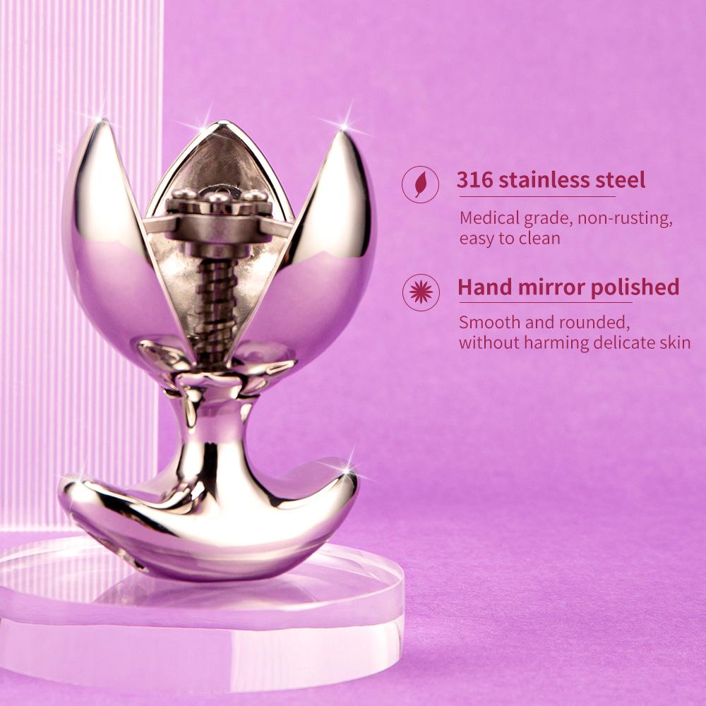 Nerezová oceľ Kovový análny tréner Asslock Dilator Otvárací Lotus Butt Plug Buttplug Lock