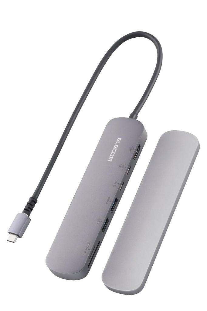 ELECOM USB Type-C Hub Docking Station, 7-in-1, Aluminum Body with Fixed Stand, 2 USB-A, 1 HDMI, 2 USB-C, SD and microSD Card Slots, Silver, DST-C20SV