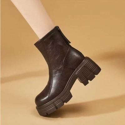 Bottes pour femmes à talons hauts et semelles épaisses, Chaussures nouveau style, Cuir souple, Bottines rehaussantes