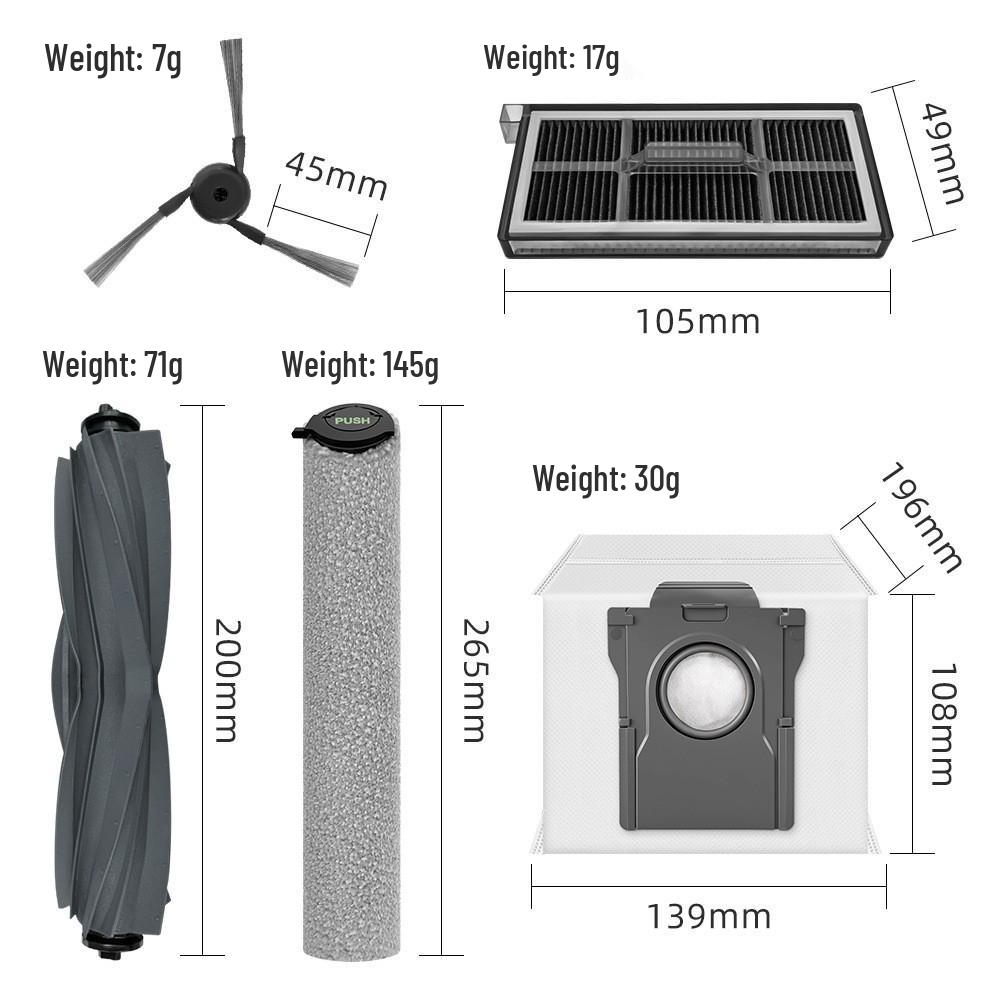 Kompatibles Reinigungszubehör für den MOVA Kehrroboter P70 PRO: Hauptbürste, Seitenbürste, Filter, Rolle, Wischmopp, Staubbeutel