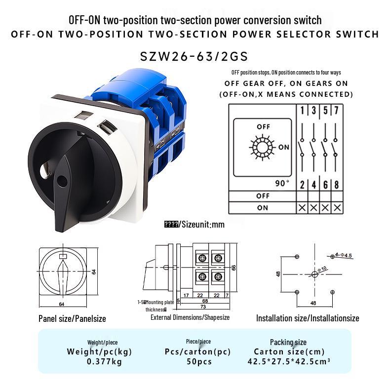 

Zhuochao SZW26-63/2GS Gray Two-Position Power Disconnect Switch сірий колір