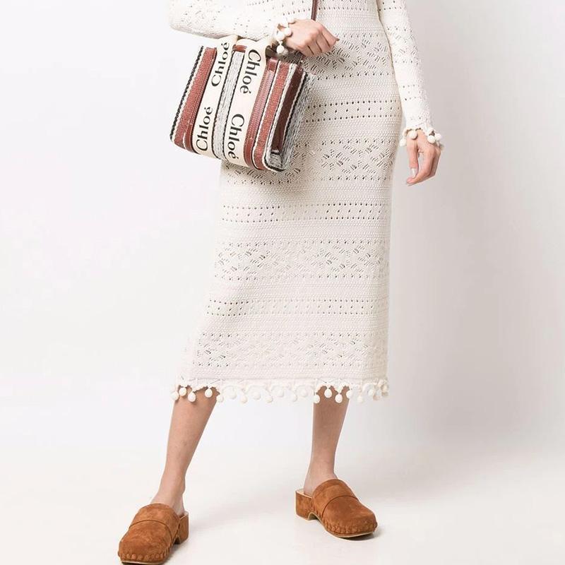 Chloe Woody Logo Print Interlaced Design PU Tote Bag Women Tote Bags Multicolor CHC22-SS397G44-27S