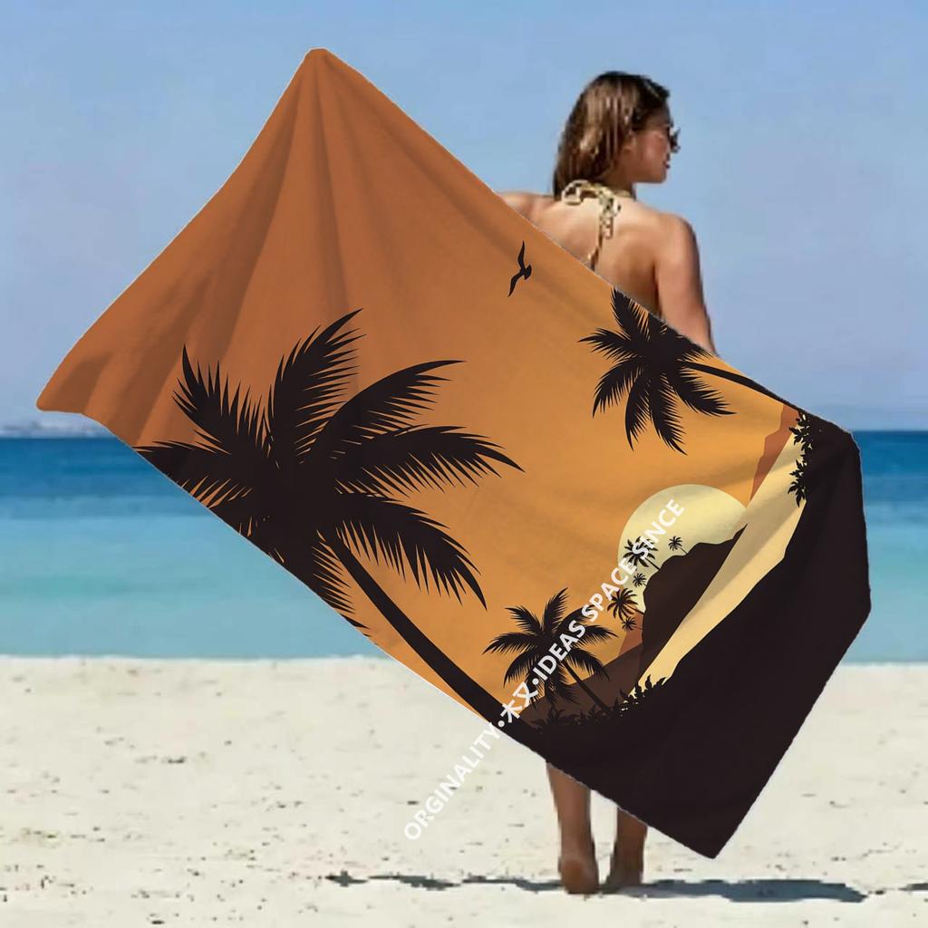 Sunset Palm Beach Towel Patterned Sunscreen And Windproof Suitable For Swimming Pool Camping Travel Blanket