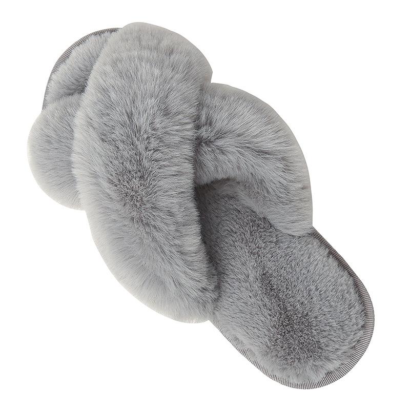Fashion Litfun Plush Lining Women's Slippers New Fur Cross-strap Ladies Home Slides Platform Fuzzy Warm Indoor Women's Cotton Slippers