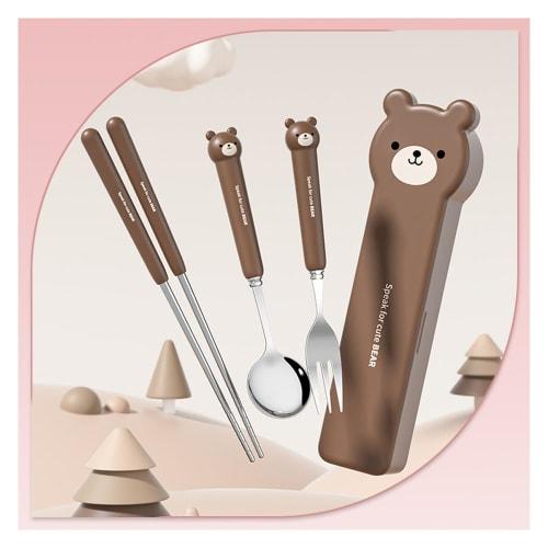 Stainless Steel 3-piece Cutlery Set Including Chopsticks, Spoon, Fork, and Storage Case. Perfect for Lunch Boxes, Adult and Student Use. Perfect for C