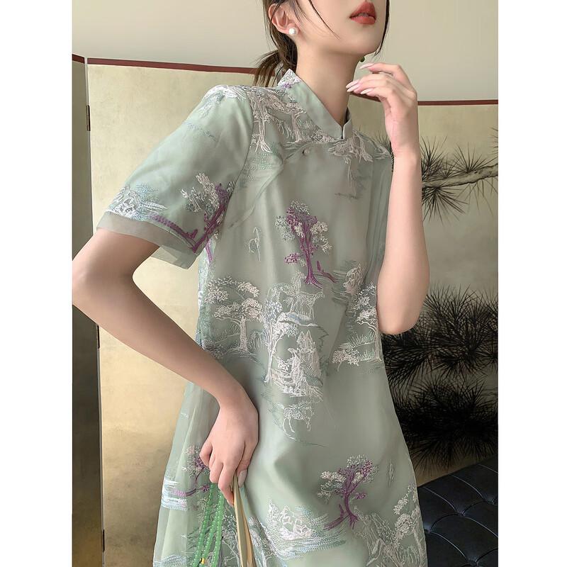 Demana Banxi Mingyue Lightweight New Chinese Style Embroidered Mock Neck Dress XL