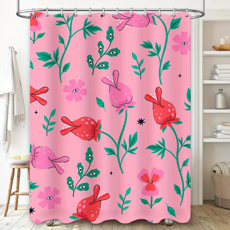 Charming Pink Floral Rabbit Shower Curtain Perfect for Bathroom Decor!