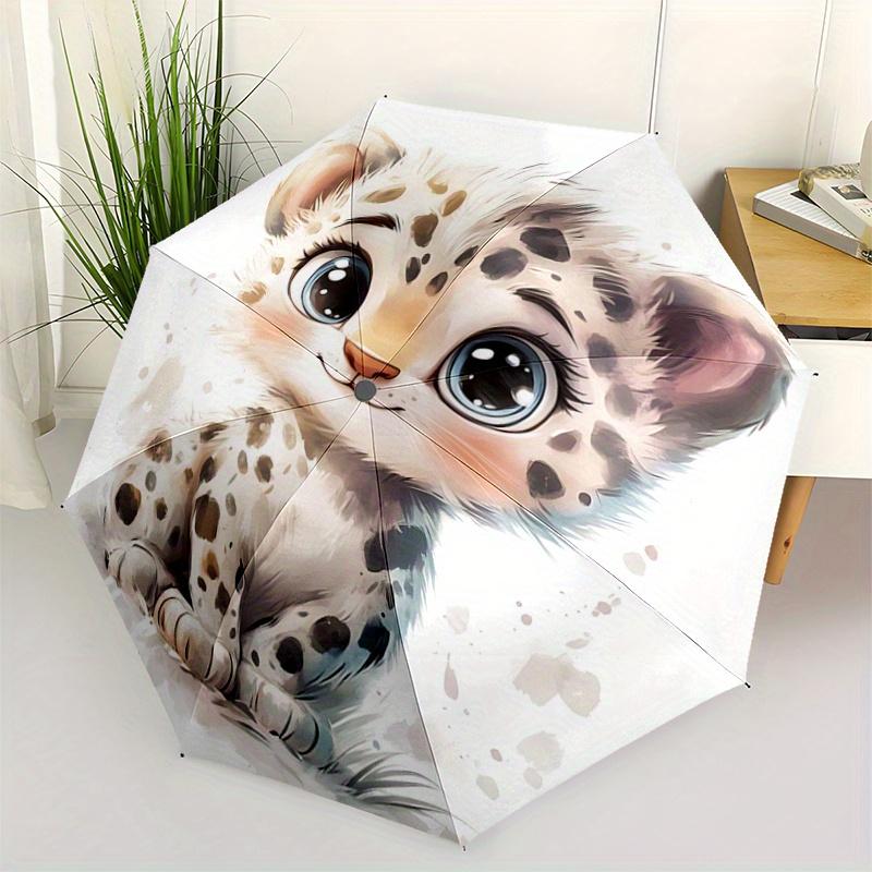 

1pc Little Leopard Automatic Open/CloseCartoon Umbrella-CuteUmbrella with Cute Design, Portable 3-Fold Compact Umbrella for Men & Women, Val