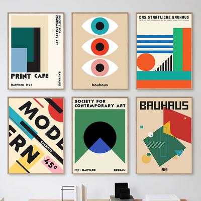 Colorful Bauhaus Line Geometric Abstract Art Posters And Prints Wall Art Canvas Painting Hotel Bar Picture For Living Room Decor