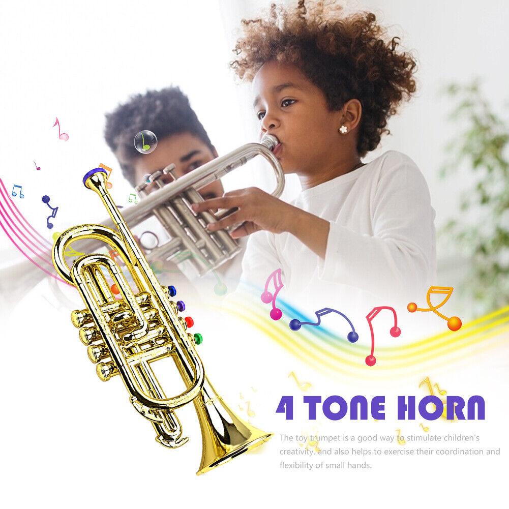 Trumpet Kids Musical Educational Toy Wind Instruments ABS Gold Trumpet With 4 Colored Keys For Kids Children R8G4