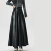 Women's PU Leather Skirt Autumn Winter Collection Pleated Mid-Length Umbrella Skirt High-Waisted A-Line Maxi Skirt