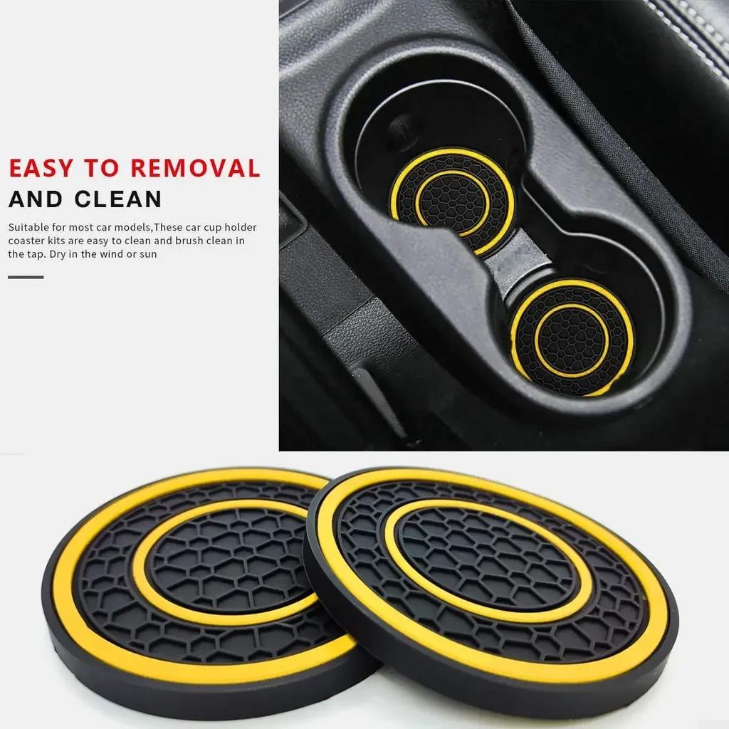 2Pcs Car Coasters 7cm 2.76inch PVC Anti-Slip Sift-Proof Cup Mats Beverage Coaster Car Bottle Holder Car Interior Accessories