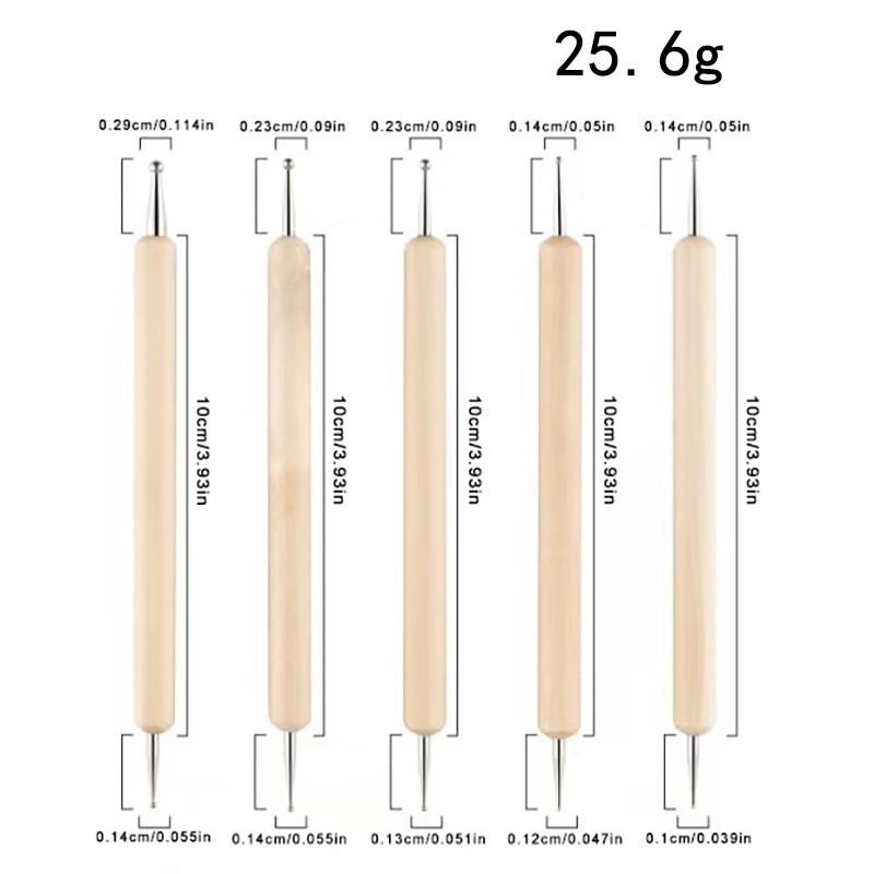 5-Piece Wooden Handle Nail Art Dotting Tool Set Polka Dots Rhinestones Flower Patterns Gel Polish Design