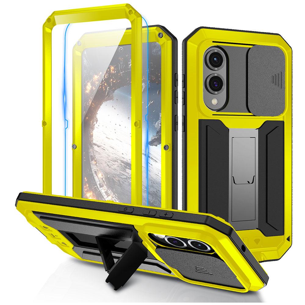R-JUST For Samsung Galaxy S25 Edge Case PC+Silicone+Metal Back Cover with Tempered Glass Film