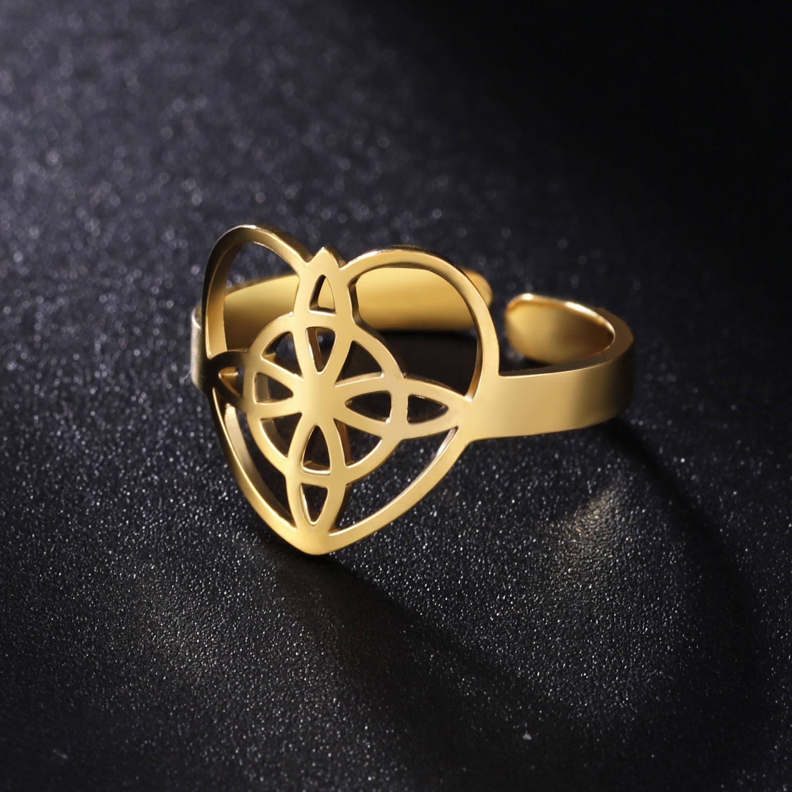 Likgreat Hohl Dreifaltigkeit Hexen Knoten Verstellbarer Ring Für Frauen Männer Edelstahl Keltischer Knoten Amulett Partner Schmuck Geburtstagsgeschenk resizable black
