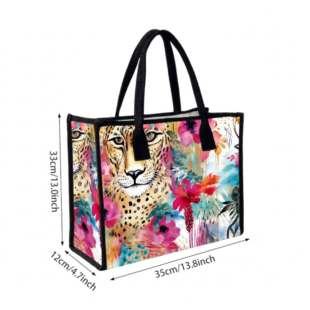Floral Leopard Print Tote Bag Large Capacity Fashion Shoulder Bag for Shopping Travel