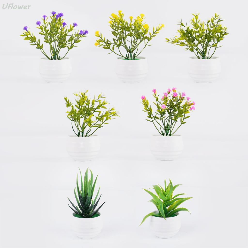 Mini Artificial Bonsai Plants Small Simulated Tree Pot Grass Fake Flowers Home Garden Office Table Room Decorative Ornaments