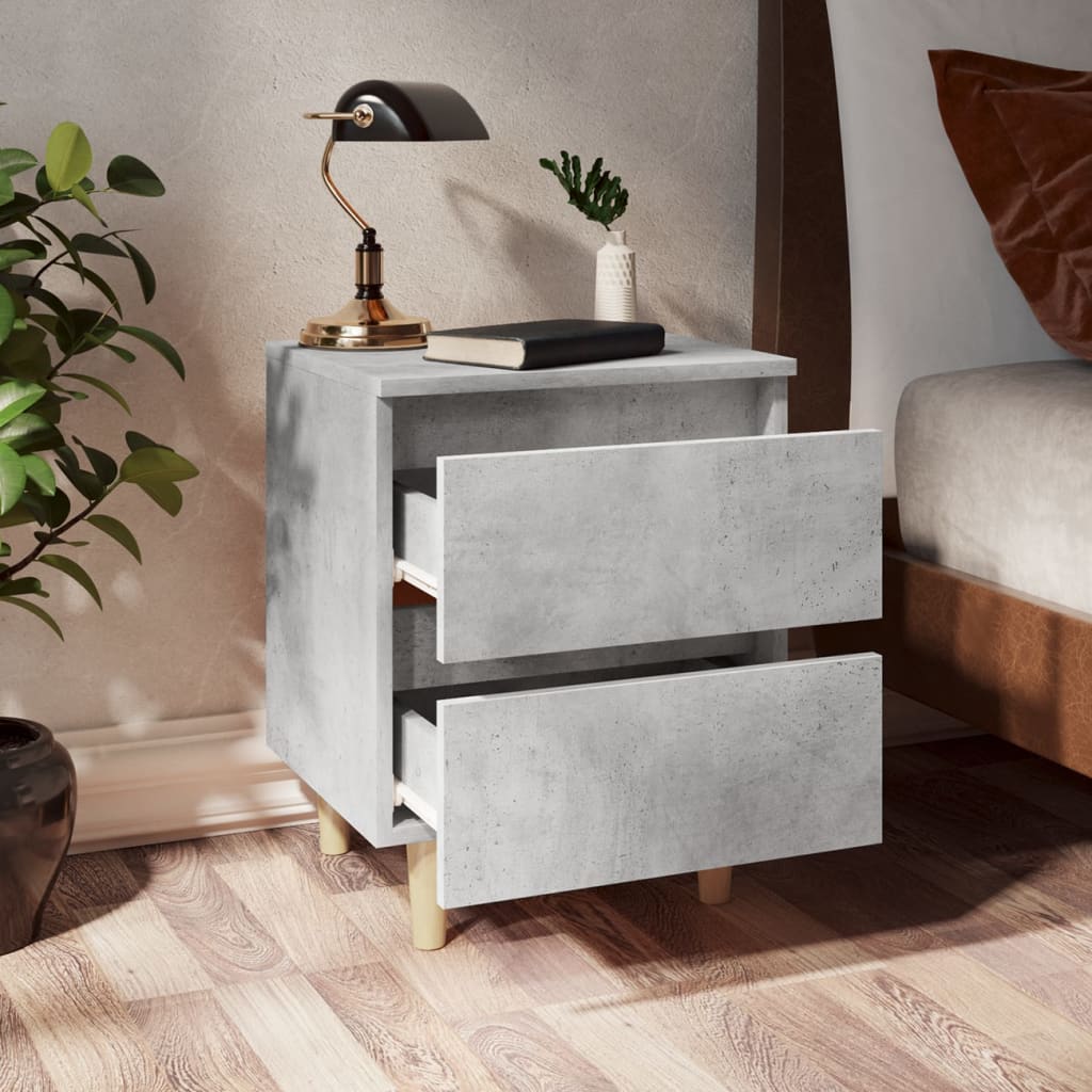 Nightstand with Pine Wood Legs Concrete Grey 40 x 35 x 50 cm