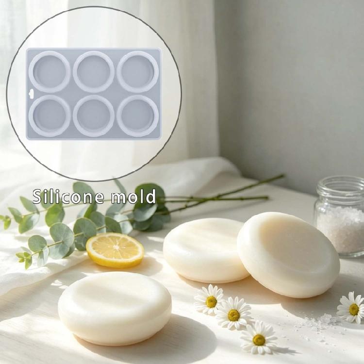 6 Compartment Circular Silicone Mold Multipurpose Round Soap Silicone Mold For Making Soap Candle Chocolate And Cake Baking