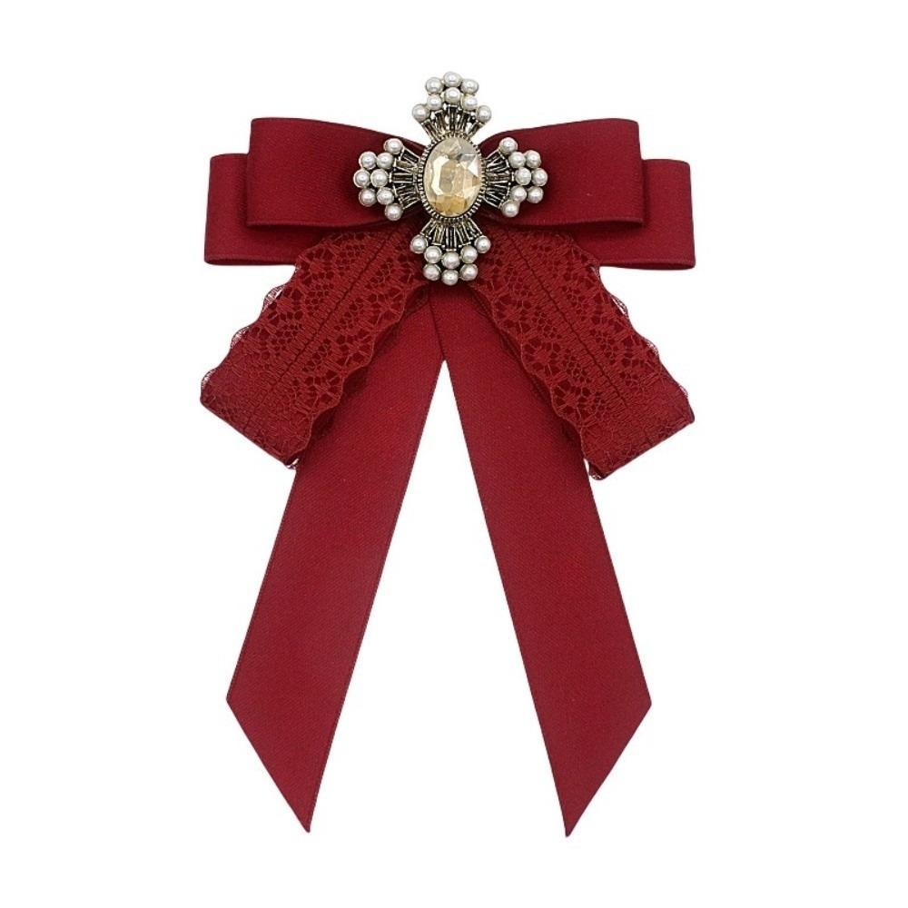 Rhinestone Crystal Ribbon Bow Brooch Memorial Black Vintage Jewelry Necktie Polyester Neckline Decoration Brooches