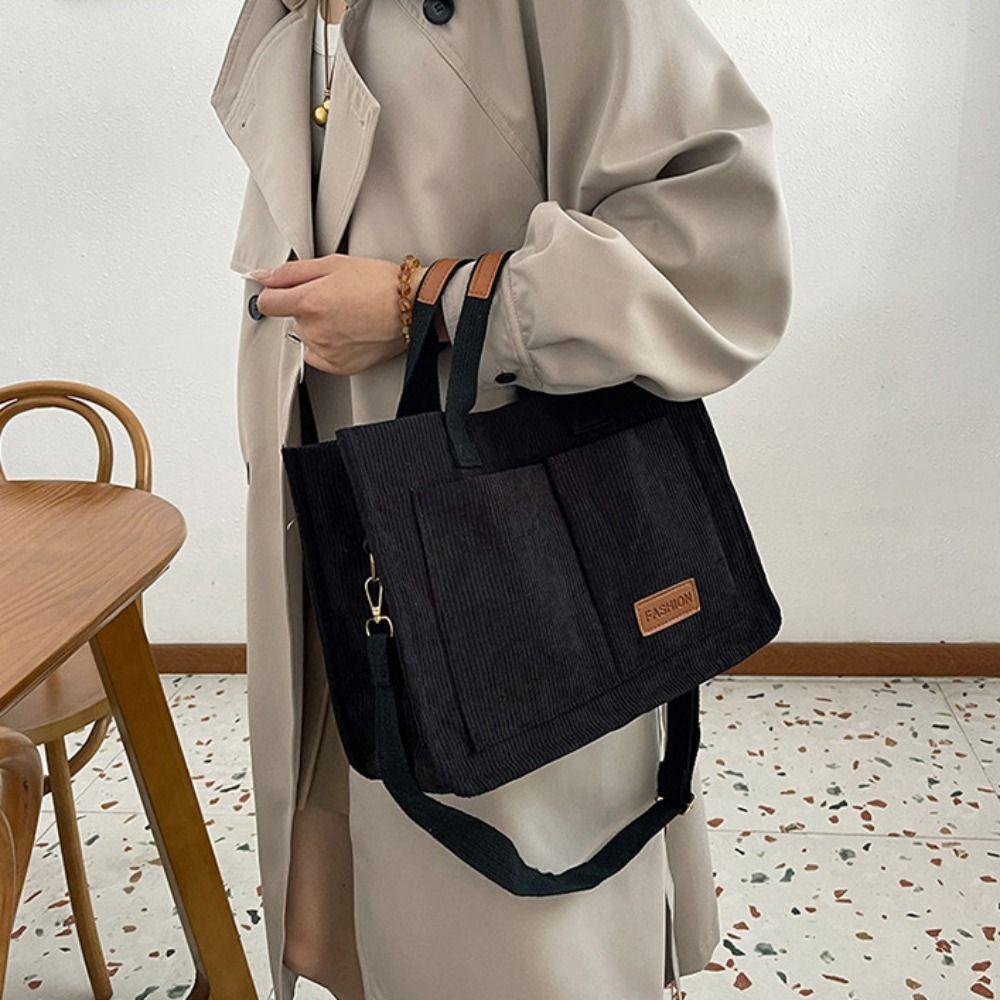 Korean Style Corduroy Tote Bag Simple Cloth Handbag Cute Canvas Shoulder Bag  Women