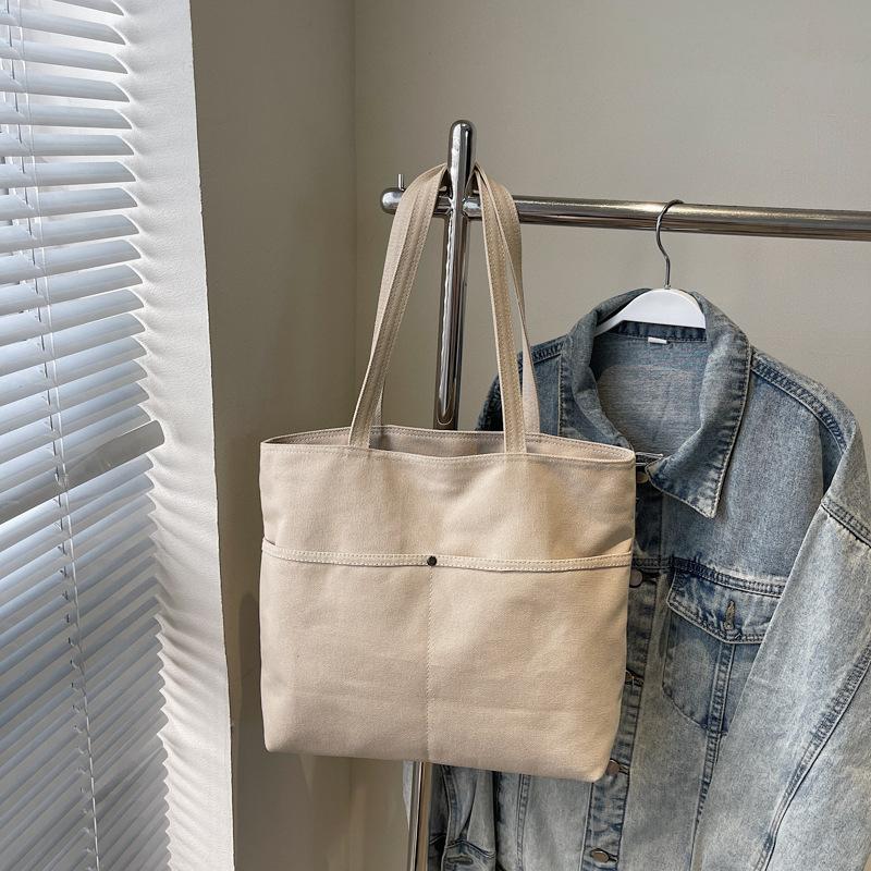 

2025 осень новая холщовая сумка большой вместимости для поездок на работу женская модная простая сумка-тоут минималистичный стиль однотонная сумка через плечо хаки