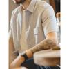 American Retro Style Pure Cotton Striped Short-Sleeve Shirt for Men, Summer Embroidered Jacket, Export Men's Clothing, All-Cotton Shirt