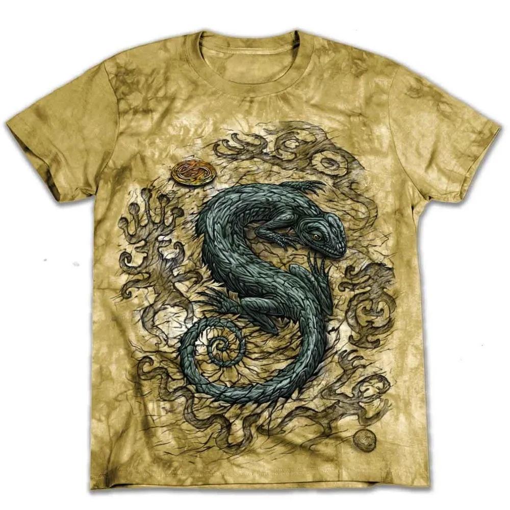 Men s Tribal Lizard Print T-Shirt, Aboriginal Gecko Tie-Dye Yellow Short Sleeve Casual Top XXS оранжевый