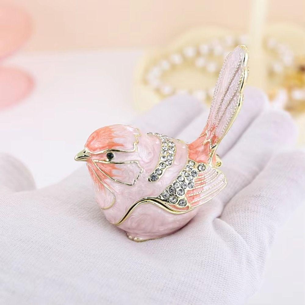 Metal Material Bird Trinket Box Pink Blue Color Bionic Ornaments  Wedding Decor